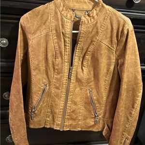 Tan Leather Jacket with Zipper Details